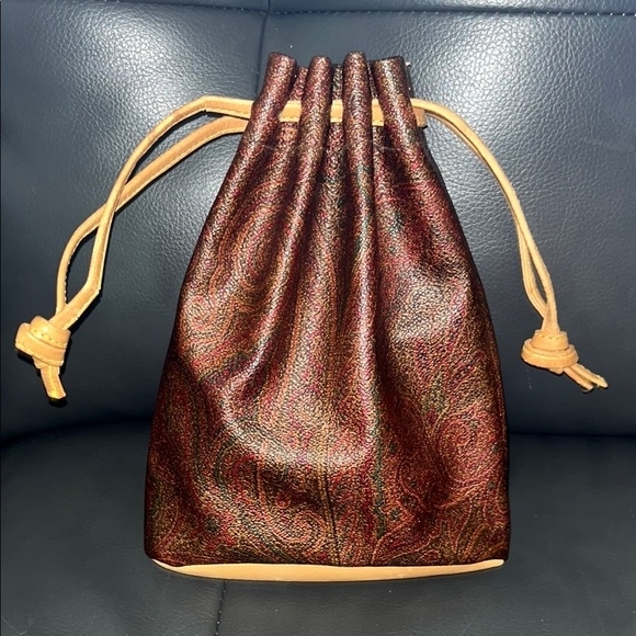 Etro Handbags - Etro Burgundy and Tan Paisley Drawstring Pouch NWOT AND BOX